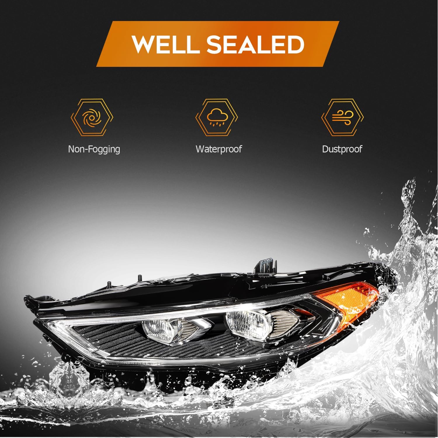 Headlight Assembly Fit 2017-2020 for Fusion Driver & Passenger Side Headlight Black Housing Clear Reflector FO2502347