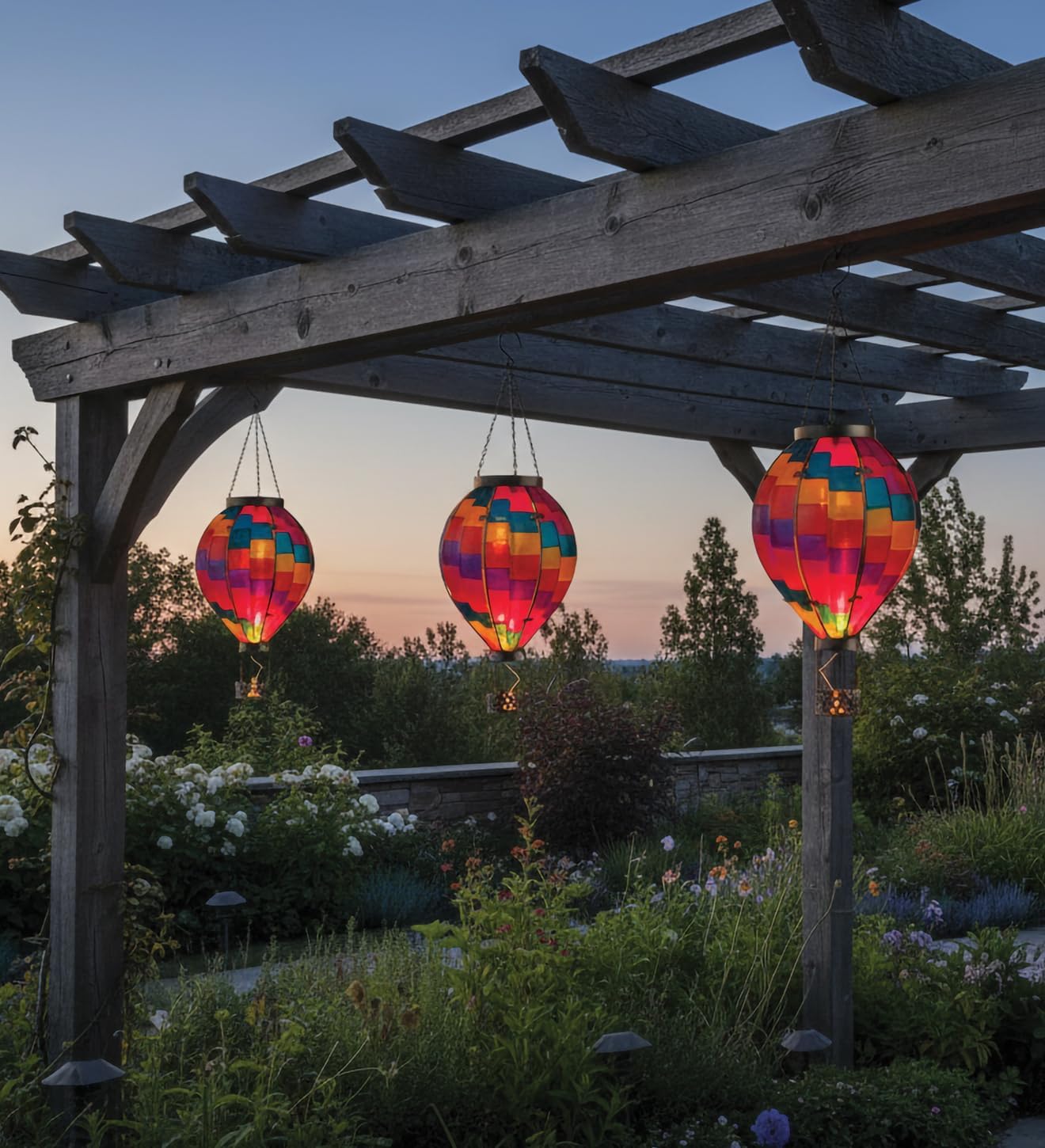 Regal Art & Gift Hot Air Balloon Solar Lantern – Hanging Solar-Powered LED Lights, Waterproof Portable Decorative Outdoor Lamp Made of Metal & Glass for Garden, Patios & Pathway – Stripe(X-Large)