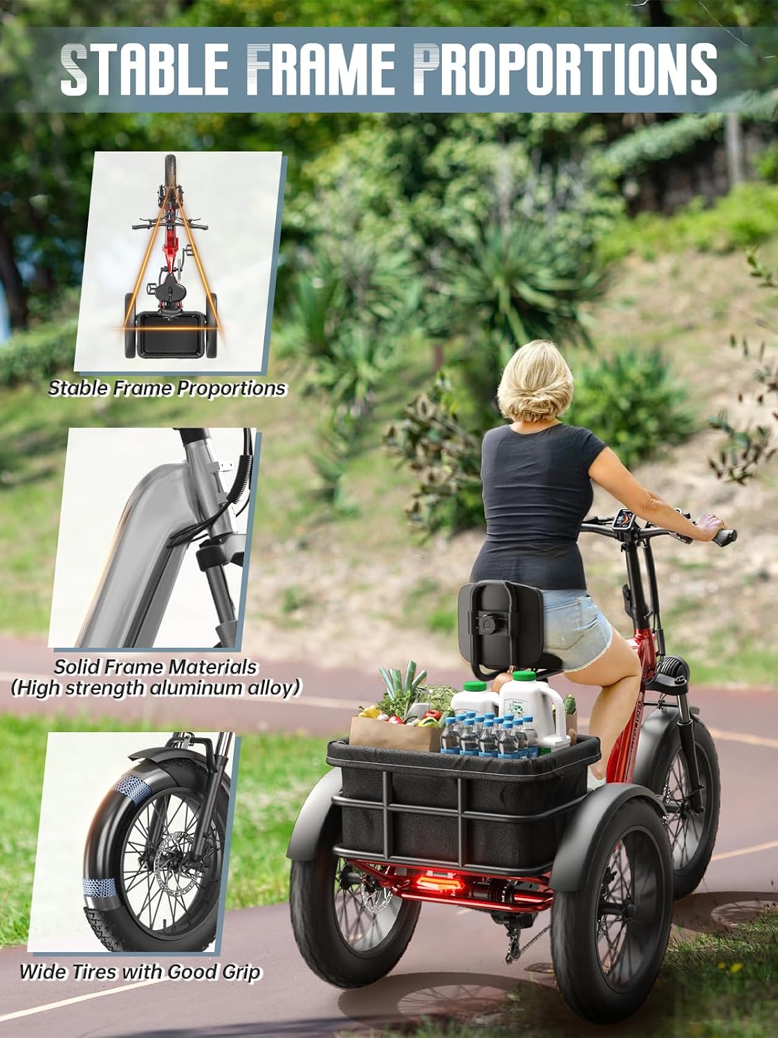 PUCKIPUPPY Dual Battery Electric Tricycle with 110-Mile High Range, 960W Peak Motor Pickup Class Trike, 500lb Load Capacity, 20'' Fat Tires and Large Basket for City and Mountain Trails, Husky Plus