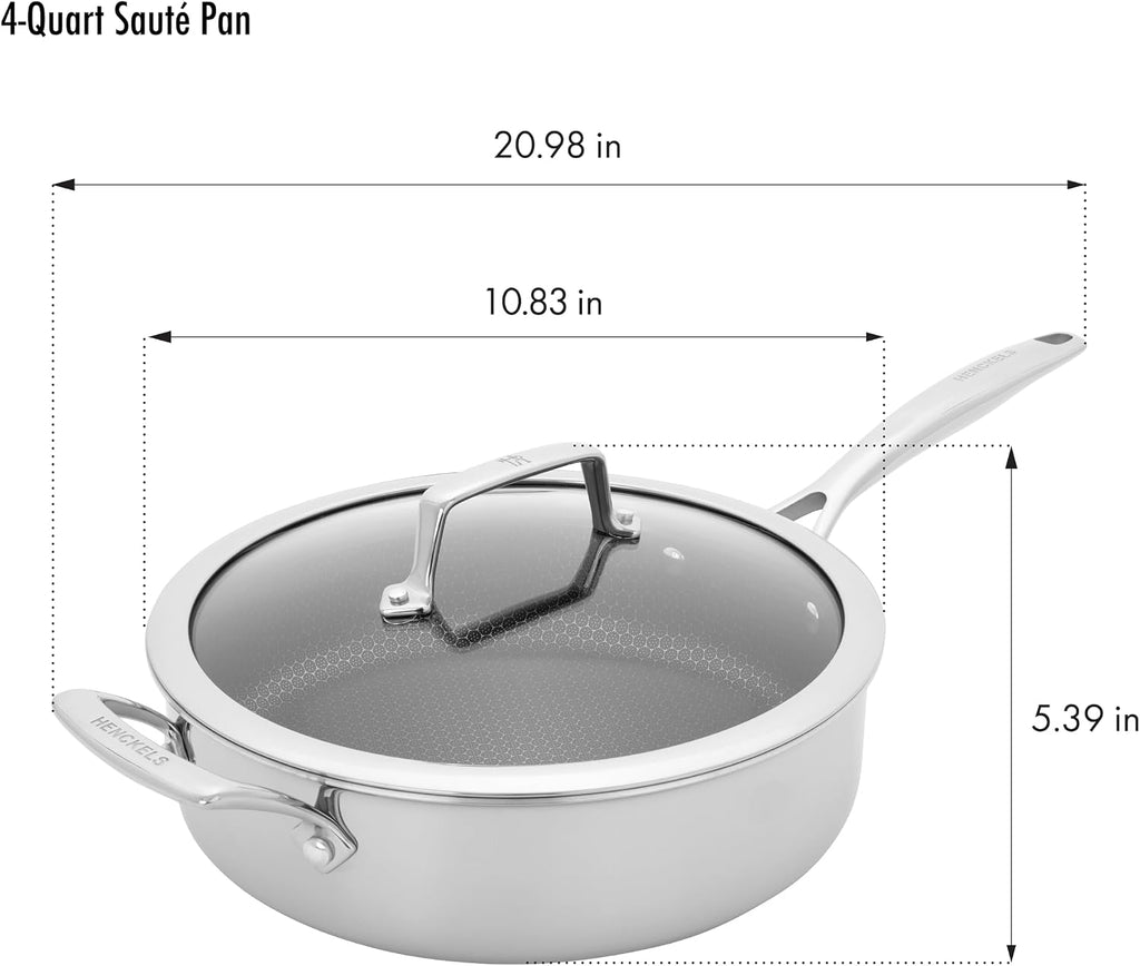 Henckels Paradigm Stainless Steel 10 pc Cookware Set, Tri-Ply Ceramic Nonstick Cookware, Non Toxic Induction Cookware Set, Metal-Utensil & Dishwasher Safe