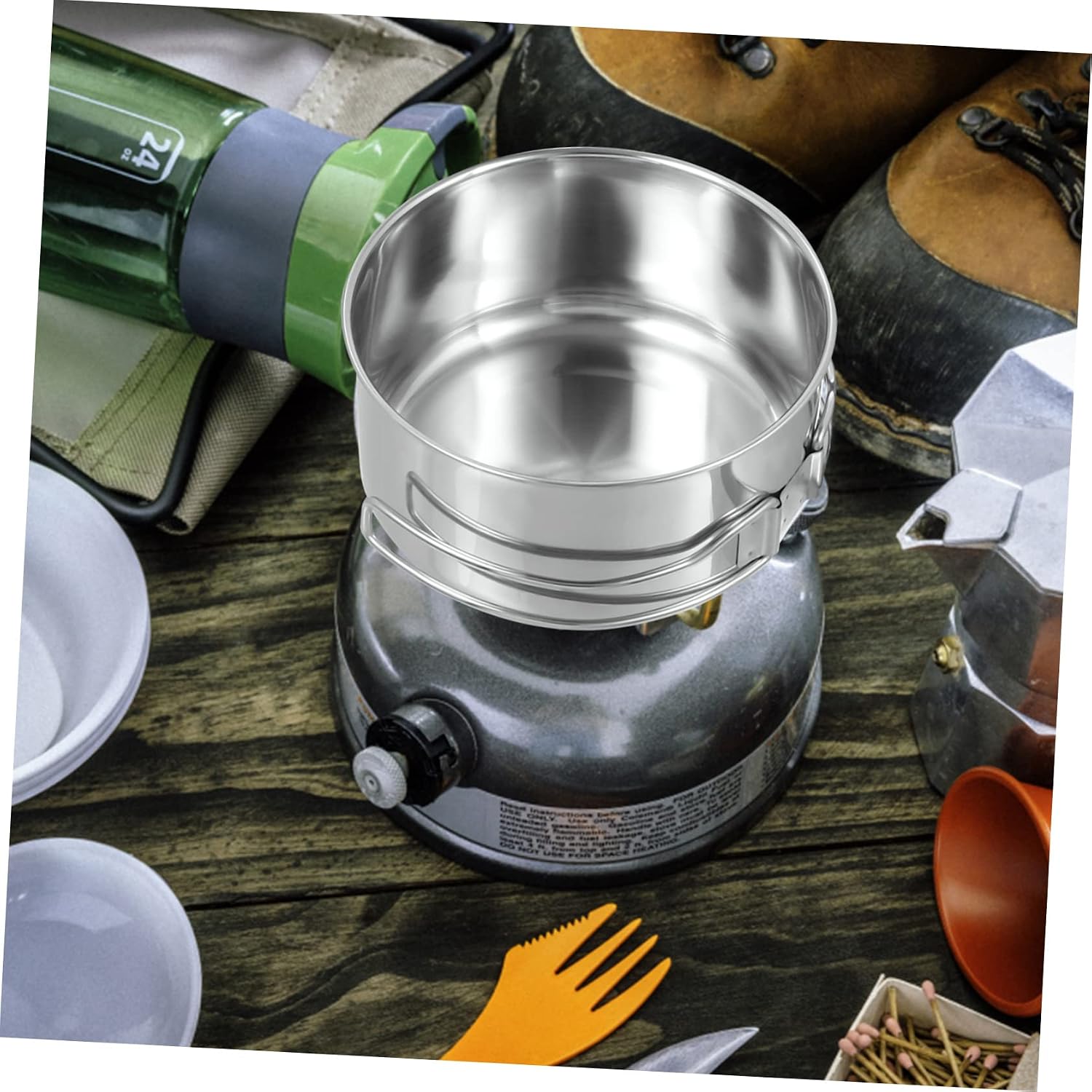 Milisten Camping Cookware Stainless Steel Stackable Pot Pan with Handle Non Stick Cooking Utensils for Outdoor