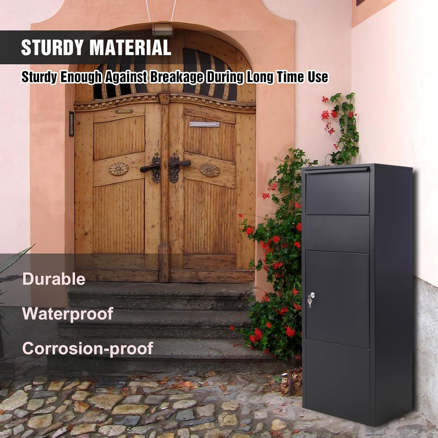 Extra Large Steel Package Delivery Box Express Mail Parcel Drop Box with Lockable Storage Compartment Heavy Duty Weatherproof for Outside for Home & Business (10.5'×15.5'×41.3')