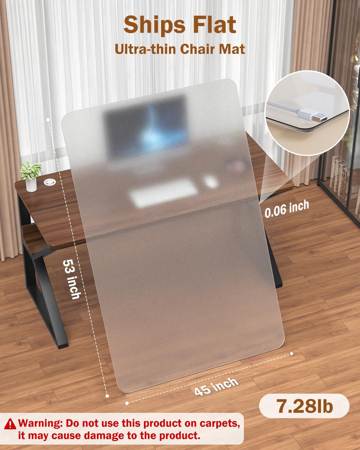 Blvornl 2 Pack Frosted Clear Chair Mat for Hardwood Floor, 45'*53' Hard Material Office Chair Mat, Memory Plastic Computer Chair Pad for Rolling Chairs, Desk Floor Rug for Office and Home