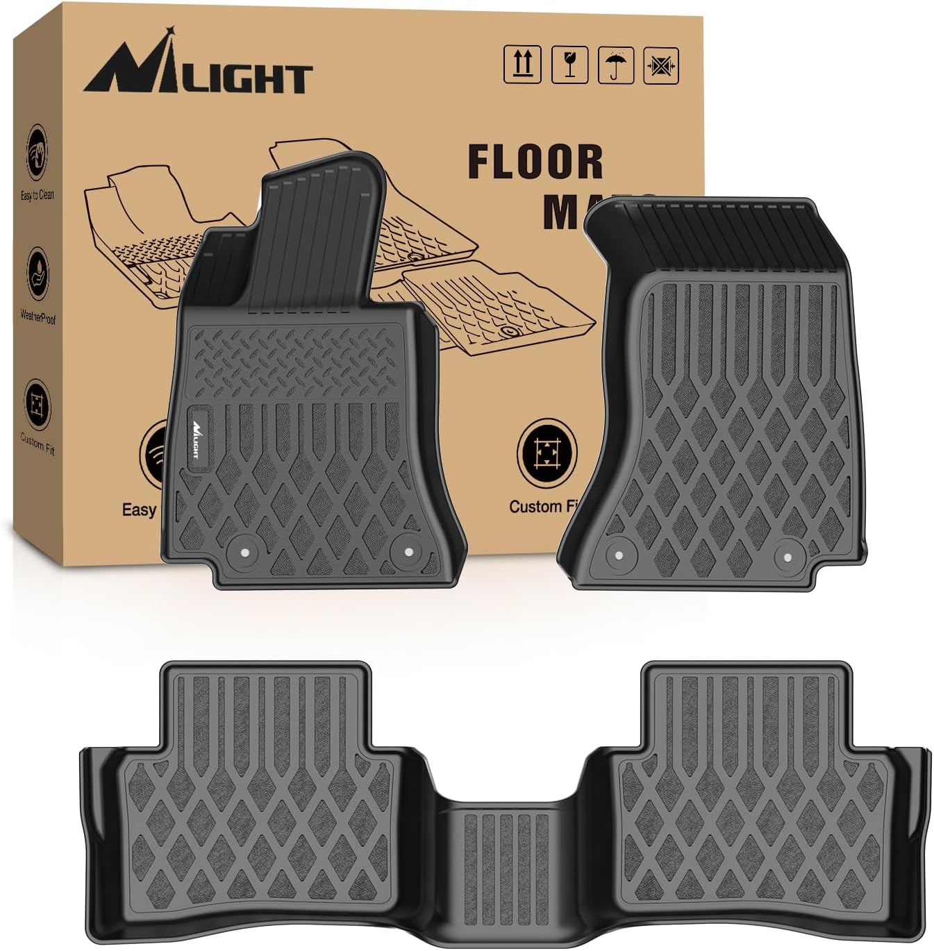 Nilight TPE Floor Mats for Mercedes Benz C-Class Sedan C300 C350e AMG C63 AMG S 2015 2016 2017 2018 2019 2020 2021 All Weather Custom Fit Heavy Duty Floor Liners