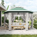 13X13 Pop Up Gazebo,Outdoor Canopy Tent with Mosquito Netting, Double Vented Roof Sun Shelter with Adjustable Heights,Outdoor Gazebo for Backyard & Patio Furniture.(Green with Beige-Hexagonal).