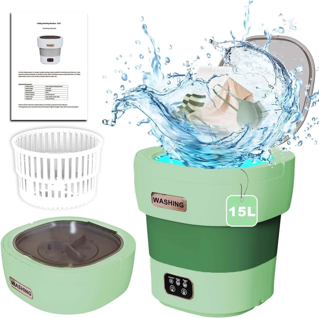 Underwear Washing Machine,15L 2.1kg 2 in 1 Mini Washing Machine and Dryer, Portable Washe, Small Washing Machine with 3 Cleaning Modes for Baby Clothes, Underwear, Camping, RV, Travel(Green)