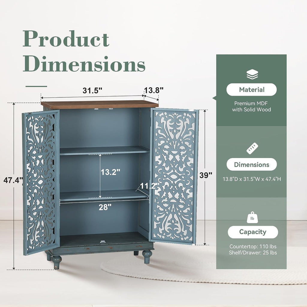 Sophia & William Tall Storage Cabinet 47.4', Decorative 2-Door Tall Accent Cabinet for Living Room, Dining Room, Blue