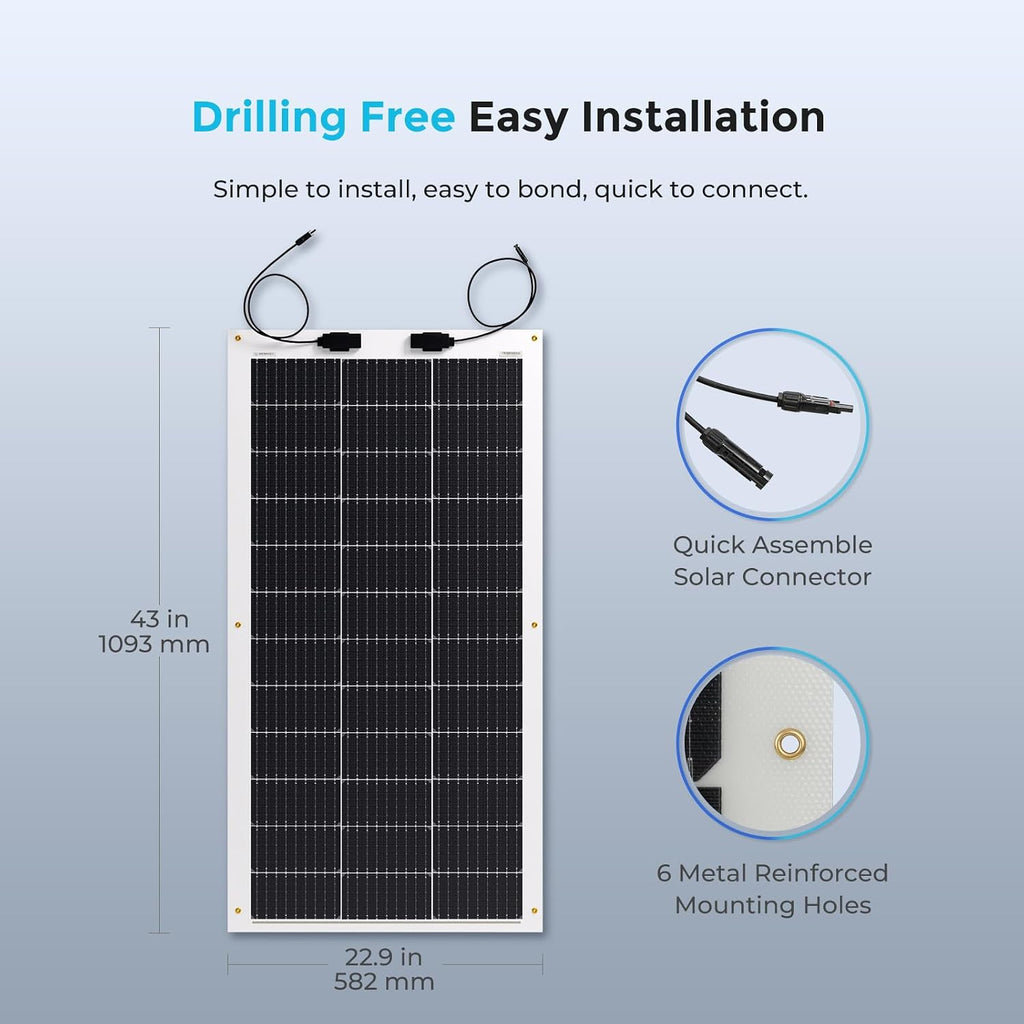 Renogy Flexible Solar Panel 100 Watt, 240° Ultra Flexible 100W Solar Panel 12 Volt for Marine RV Cabin Van Car Uneven Surfaces Off-Grid Essentials