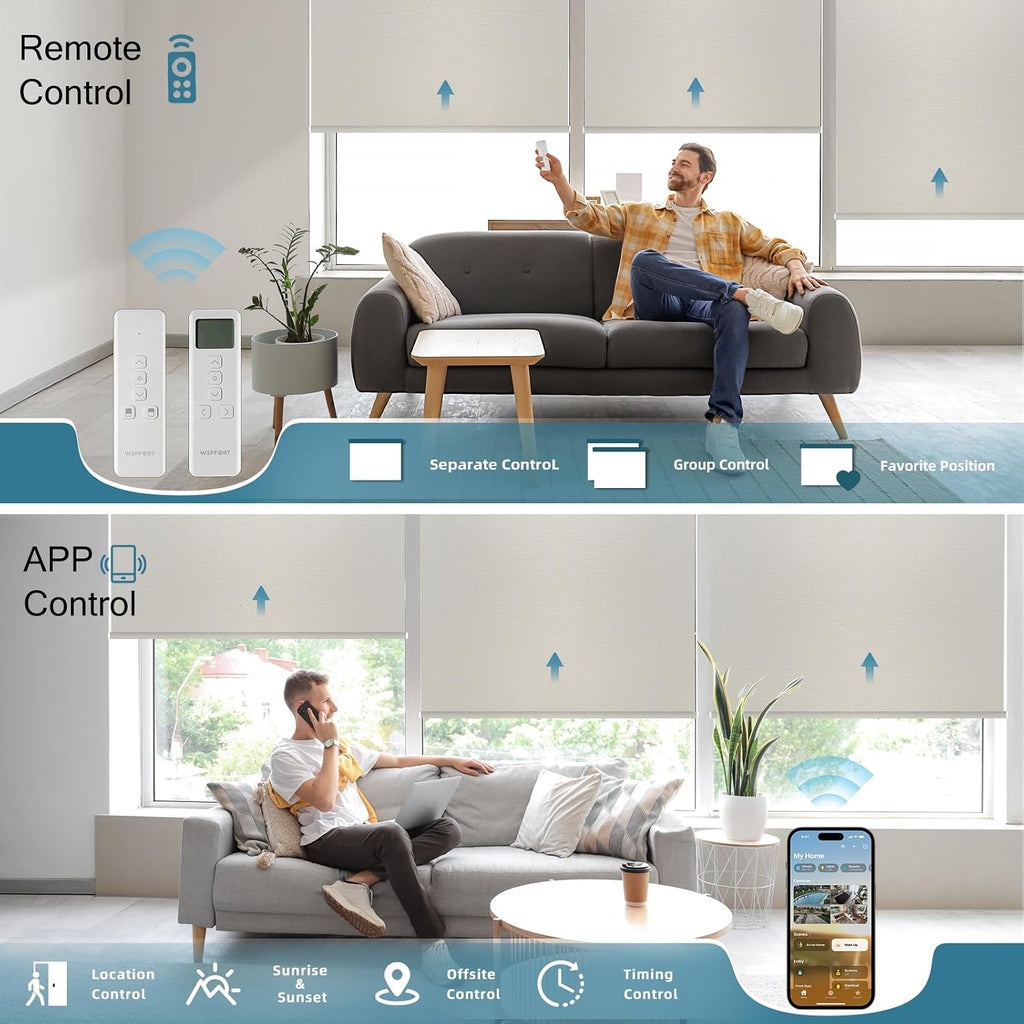 Motorized Blinds with Remote,100% Blackout Automatic Roller Shade Compatible with Alexa Google Homekit Thread,Electric Blind for Window,Vinyl Beige