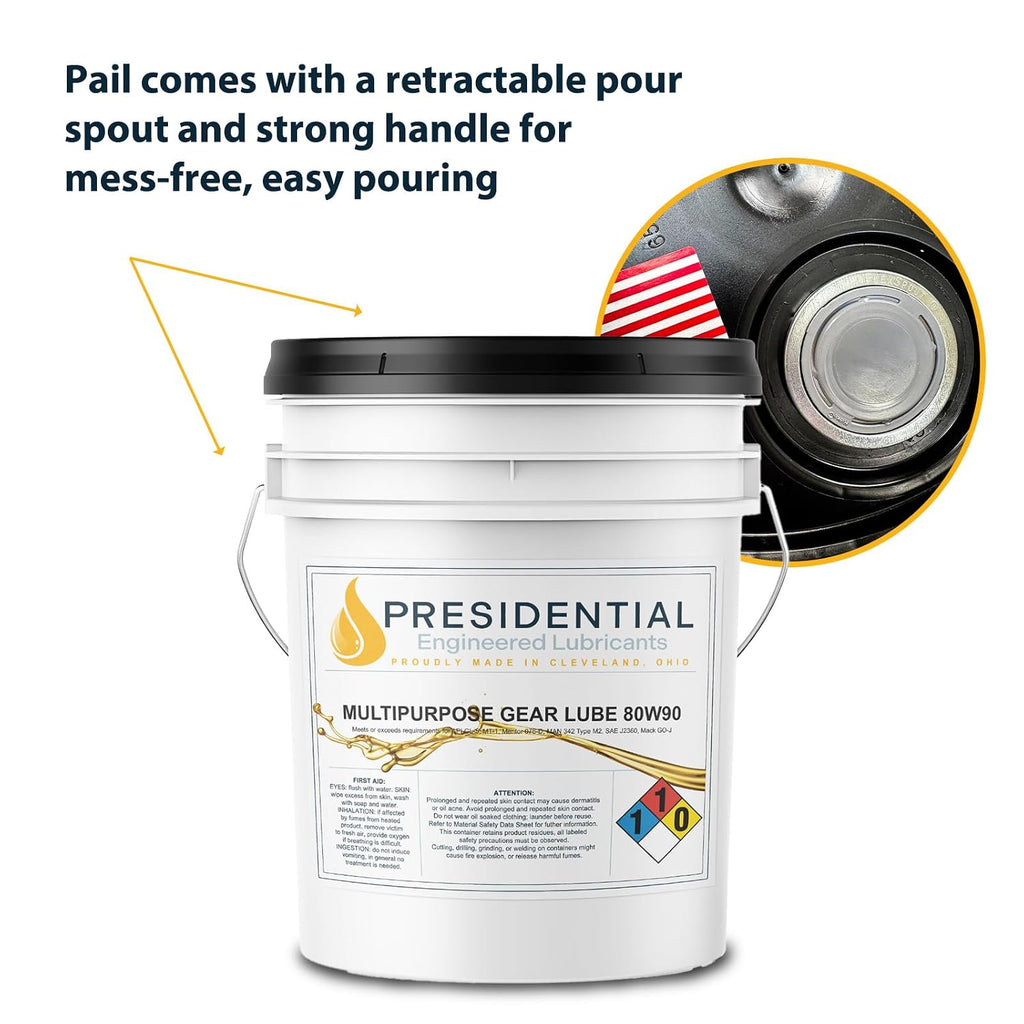 Presidential 80W-90 Gear Oil GL-5 - Industrial Gear Lubricant - Premium Oils for Extended Gear Life – High Foam Resistance - High-Load Carrying Capacity - Made in USA (5 gal)
