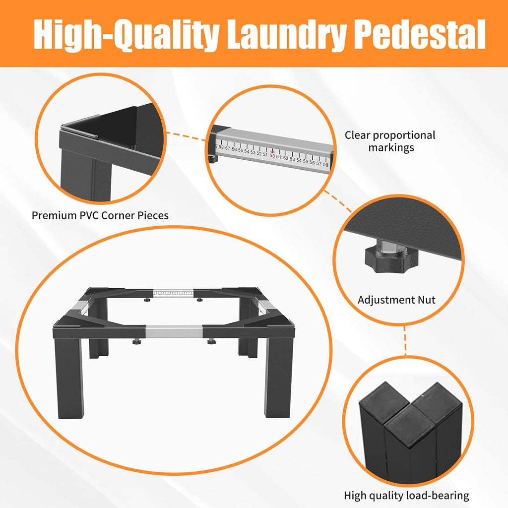 Heavy-Duty All Steel Universal Laundry Pedestal 16' Height , Full size Washing Machine Stand Adjustable Dryer Stand , Suitable for all Washer and Dryer Pedestal（Black）