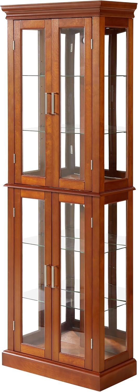 Ball & Cast Lighted Curio Cabinet,6-Tier Glass Display Cabinet with Adjustable Glass Shelves and Mirrored Back Panel for Living Room,E26 Light Blub not Included,Walnut