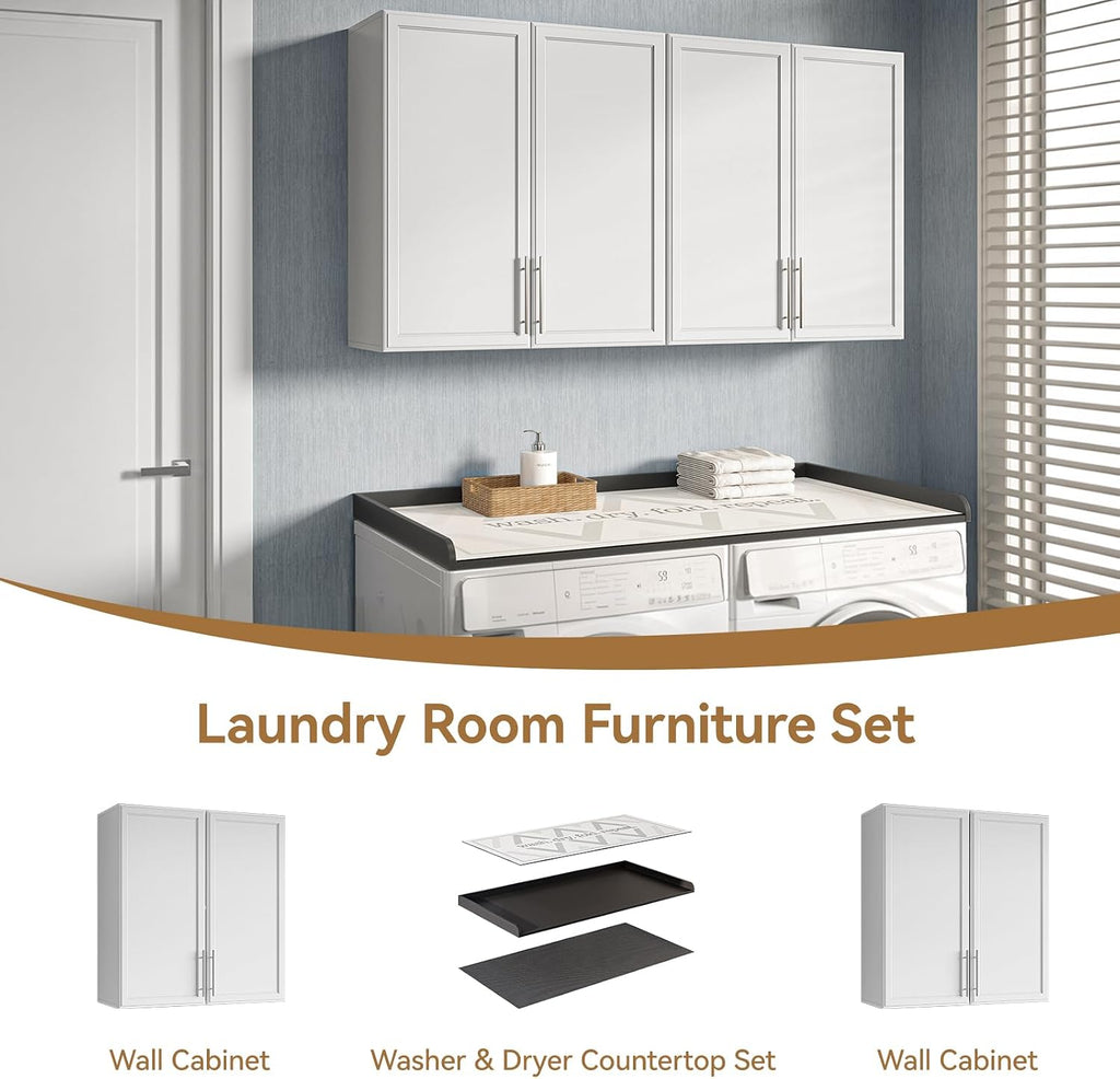 FIMELLO 60' Laundry Room Wall Cabinets and 27.6' x 54' Washer and Dryer Countertop Set, Laundry Room Cabinets Wall Mounted, Upper Cabinets Floating Cabinet - Black Laundry Countertop