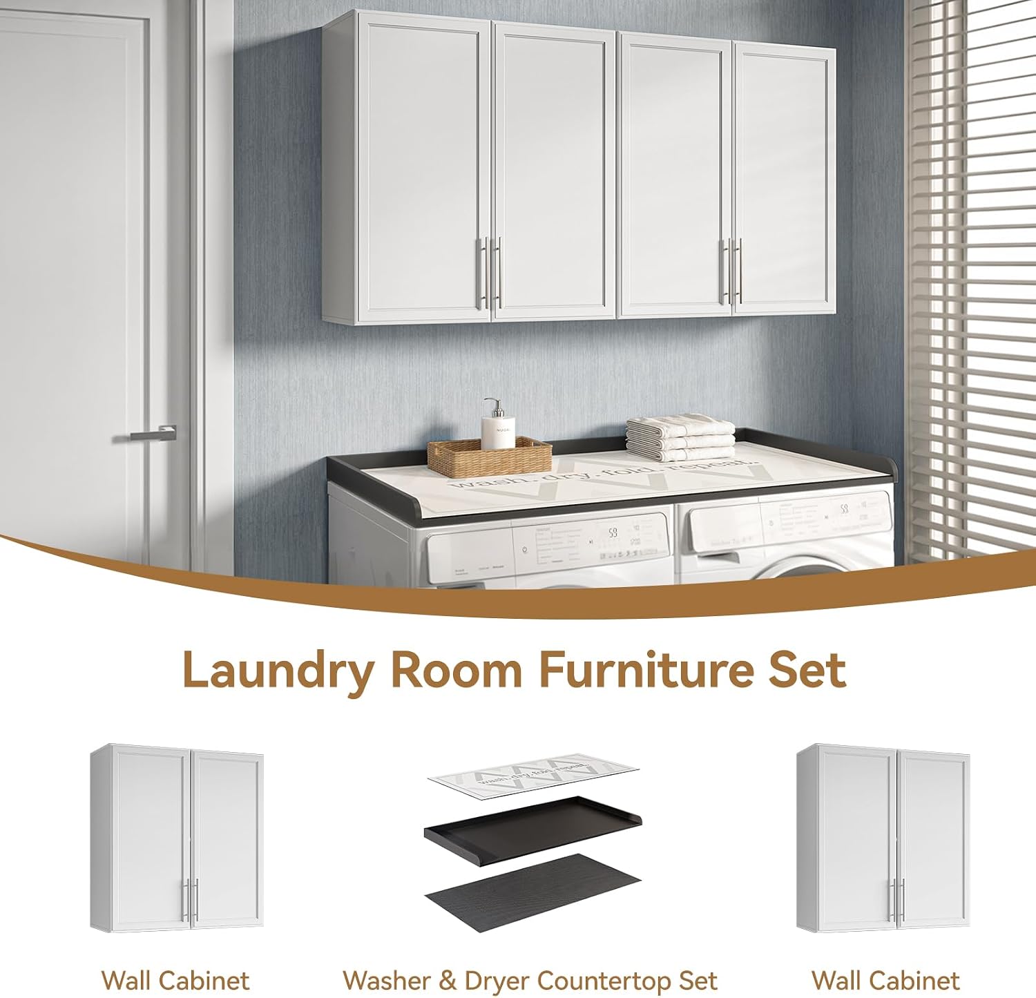 FIMELLO 60' Laundry Room Wall Cabinets and 27.6' x 54' Washer and Dryer Countertop Set, Laundry Room Cabinets Wall Mounted, Upper Cabinets Floating Cabinet - Black Laundry Countertop