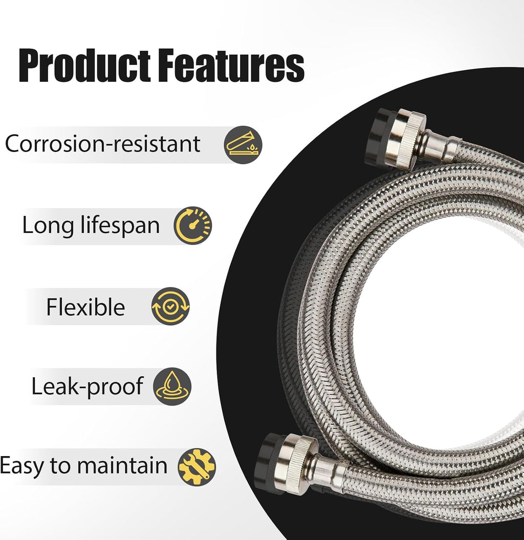 30 Pack Foskan 5FT Stainless Steel Braided Washing Machine Hose,Burst Proof PVC Core for Hot and Cold Water Supply Lines (5FT)
