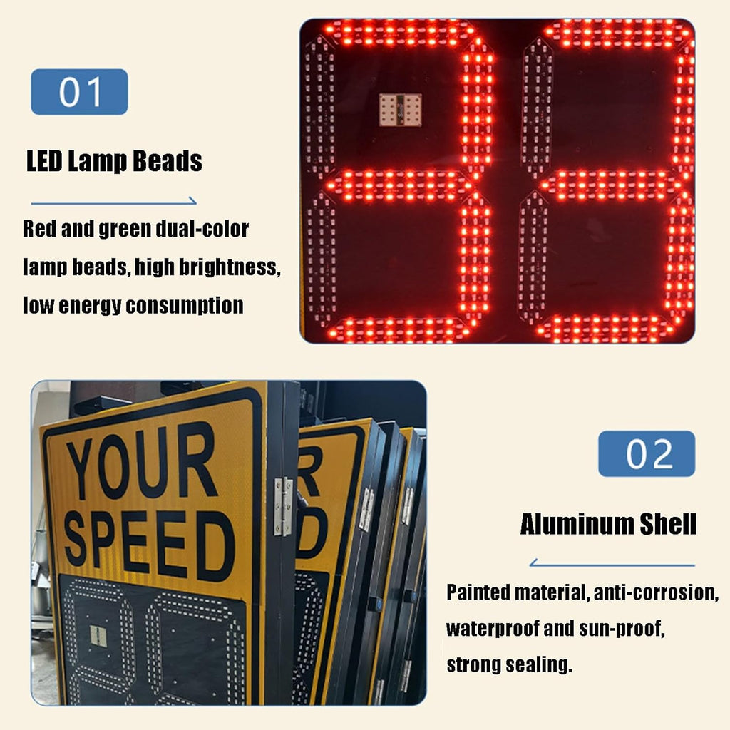 Speed Display Radar Traffic Sign, 20'x27'/24'x35' Solar Speed Radar Feedback Sign Road Safety Speed Limit Detector with Accessories, Adjustable Miles and Kilometers, White(50 * 70cm)