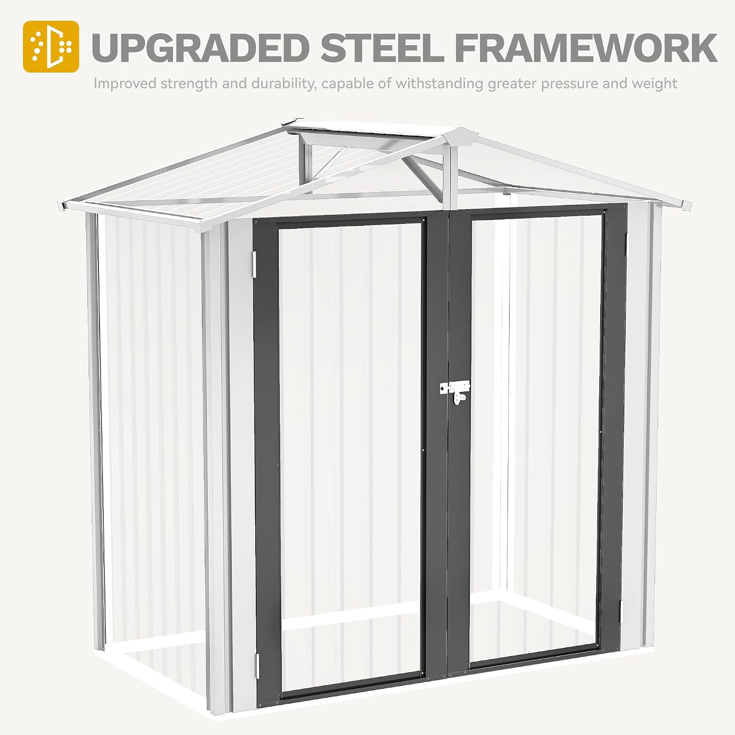 DWVO 6x4ft Outdoor Storage Shed, Lockable Metal Tool Storage Sheds, Waterproof Garden Sheds with Vents for Backyard, Patio, Garage, Lawn, White