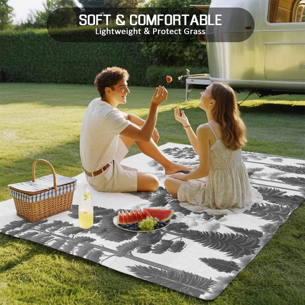 Outdoor Rug 4x6ft Black Gray Pine Tree Forest Maple Patio Area Rugs Waterproof Easy Cleaning Non Shedding Thick Mats Botanical Carpet for Indoor Outdoor Porch Deck Backyard Balcony