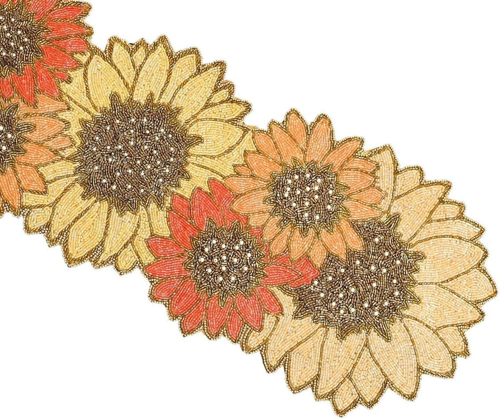 Handmade Beaded Table Runner, Multicolor Sunflower Table Runner, Designer Tableware 13X36 Inch