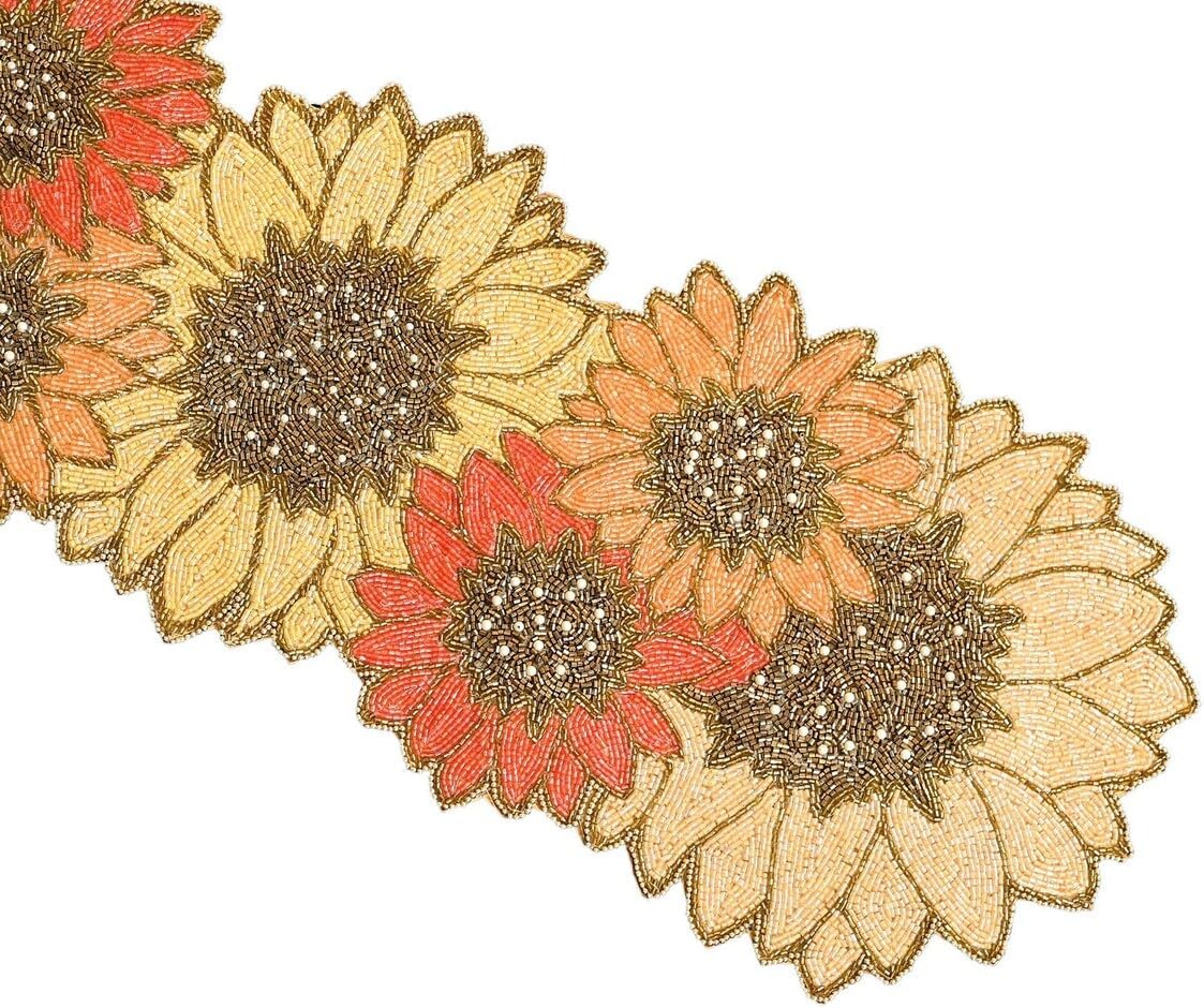 Handmade Beaded Table Runner, Multicolor Sunflower Table Runner, Designer Tableware 13X36 Inch