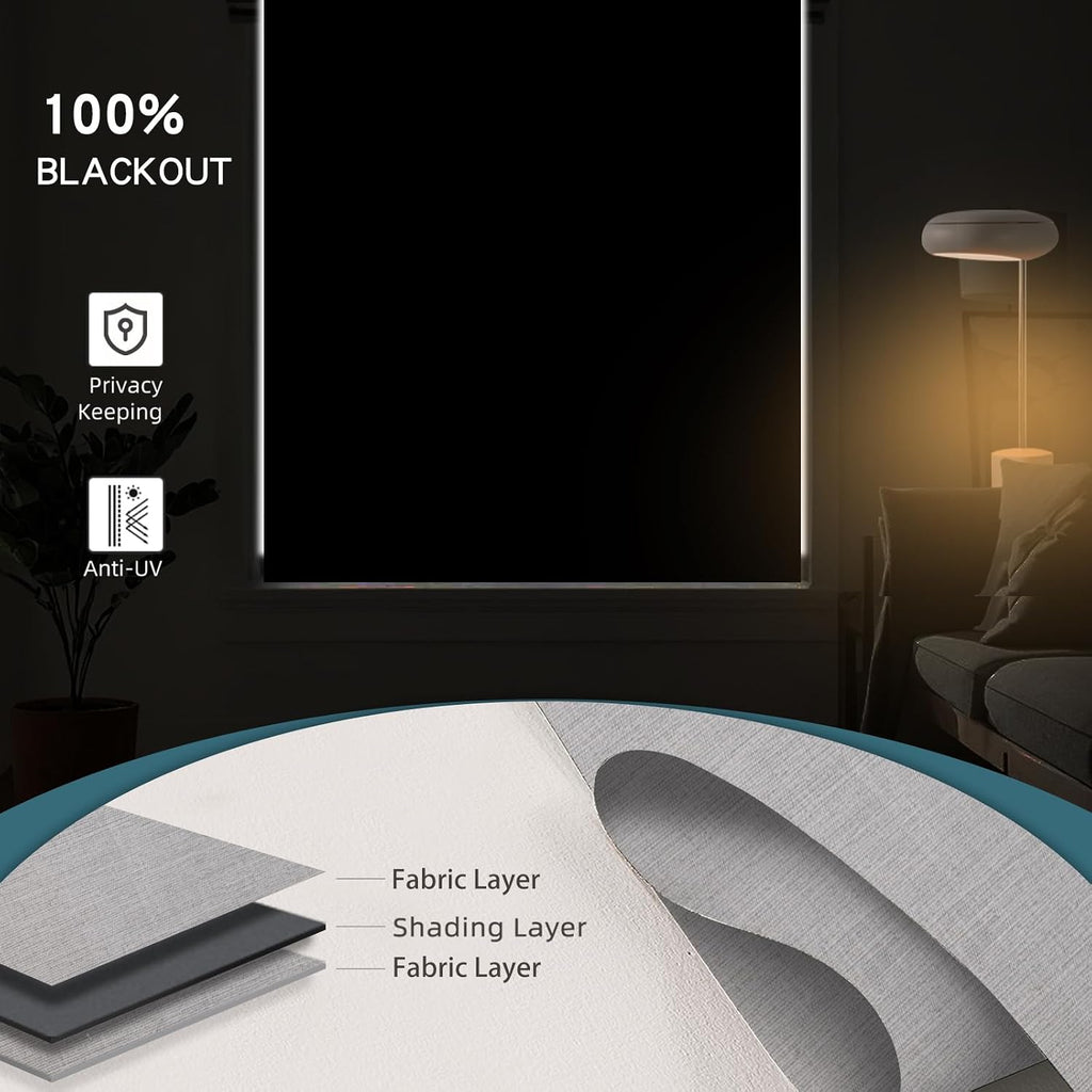Motorized Roller Shade, 100% Blackout Smart Window Blinds Work with Homekit, Alexa, Google Home, Remote Control, Electric Blinds with USB/Solar Pannel Charging,Bouvardia Light Grey