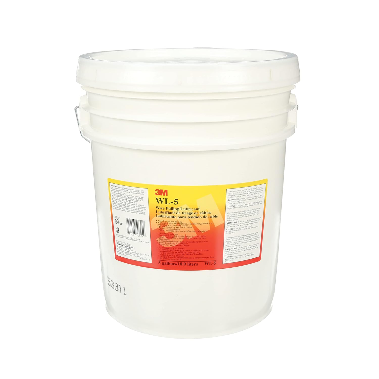 3M Wire Pulling Lubricant Gel WL-5, 5 Gallons | Excellent Lubricant for Pulling a Wide Variety of Cables Types