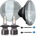 7 Inch Glass Headlight Round Lens Housing+H4/9003 Headlight Bulbs, Clear Lens 7 Inch H6024 Round Headlight Sealed High Low Beam Glass Housing, 4PCS