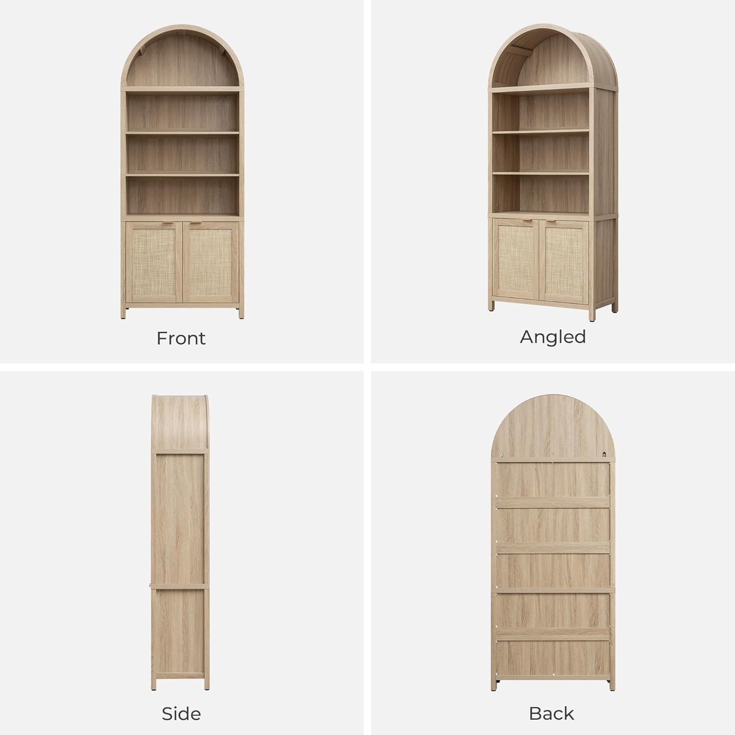 SICOTAS Book Shelf Arched Cabinet Bookshelf Arch 84.2' Tall Bookcase 5 Tier Large Bookshelves with Doors Storage Rattan Boho Wide Book Shelves Case for Living Room Kitchen Office Bedroom Library