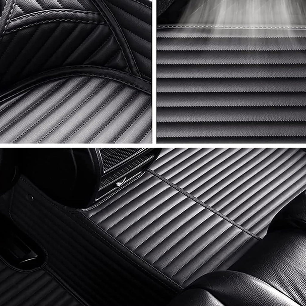 AGAATI for Mini Coupe 2009-2017 Custom Car Floor Mats, Front Rear Full Coverage Leather Stripe Floor Liners Protectors Anti-Slip Carpets Pads Interior Accessories,C/Beige