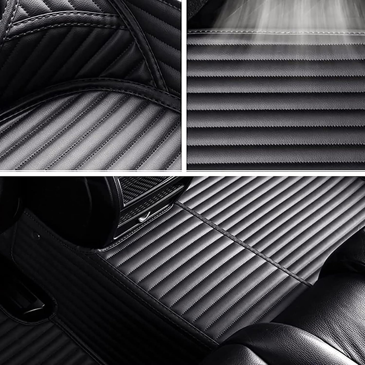 AGAATI for Mini Coupe 2009-2017 Custom Car Floor Mats, Front Rear Full Coverage Leather Stripe Floor Liners Protectors Anti-Slip Carpets Pads Interior Accessories,C/Beige