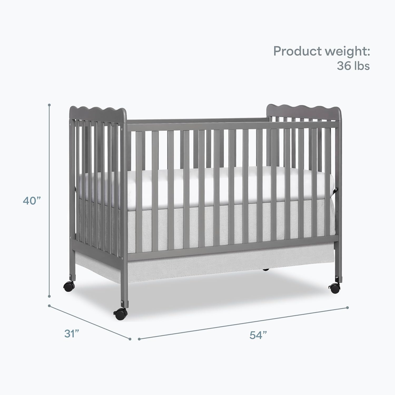 Dream On Me Carson Classic 3-in-1 Convertible Full-Size Baby Crib in Steel Grey, GreenGuard Gold & BSA, 4 Mattress Heights, Converts to Day & Toddler Bed, Locking Wheels, Classic Nursery Design