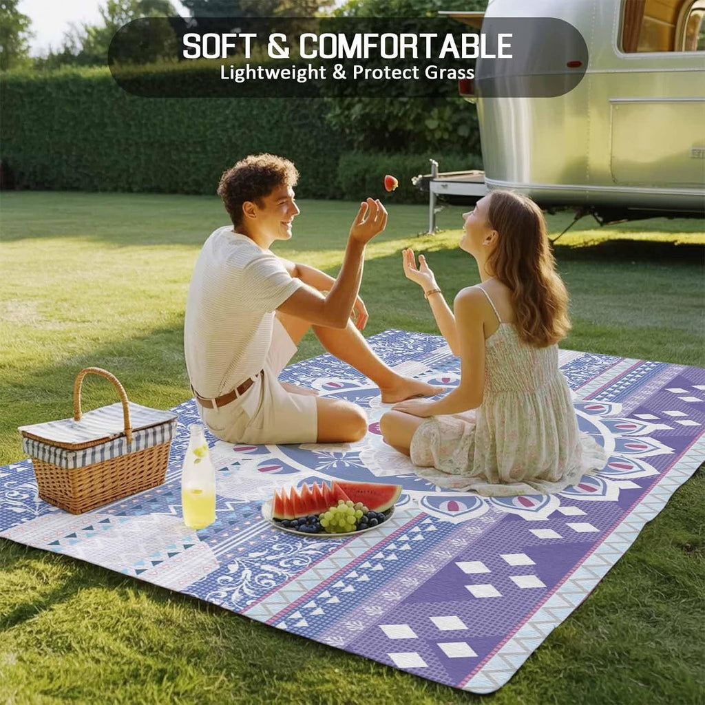 Outdoor Rug 4x6ft Lavender Bohemia Flower Texture Patio Area Rugs Waterproof Easy Cleaning Non Shedding Thick Mats Geometric Carpet for Indoor Outdoor Porch Deck Backyard Balcony