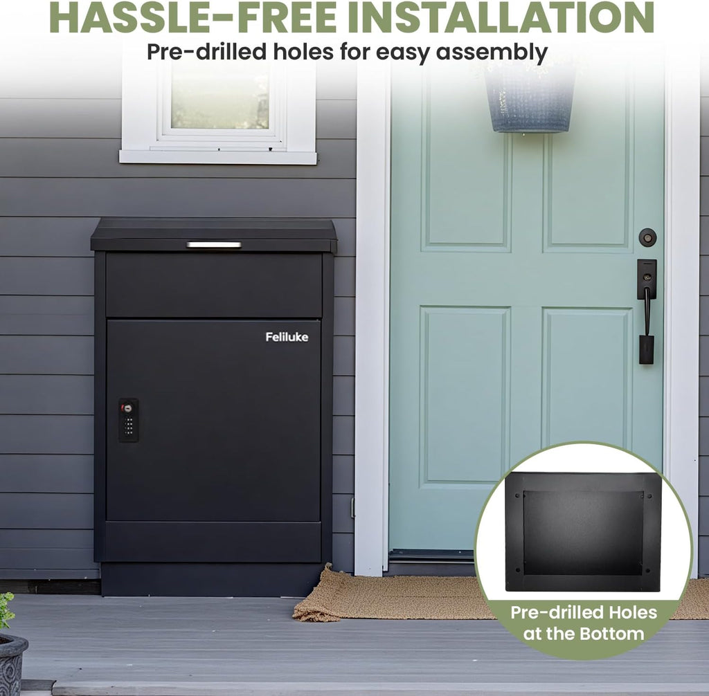 Large Outdoor Package Delivery Box, Heavy-Duty Metal Parcel Drop Box, Waterproof & Anti-Theft, Secure Lockable Mailbox for Porch, Curbside & Business Use
