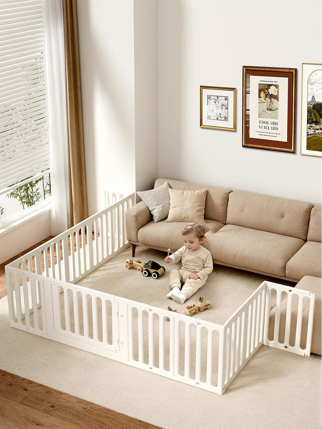 VBABY Baby Playpen, Plastic Play Pen for Babies and Toddlers 1-3, 12 Panels Large Kids Playyard, Indoor & Outdoor Baby Fence, 66' x 51', White