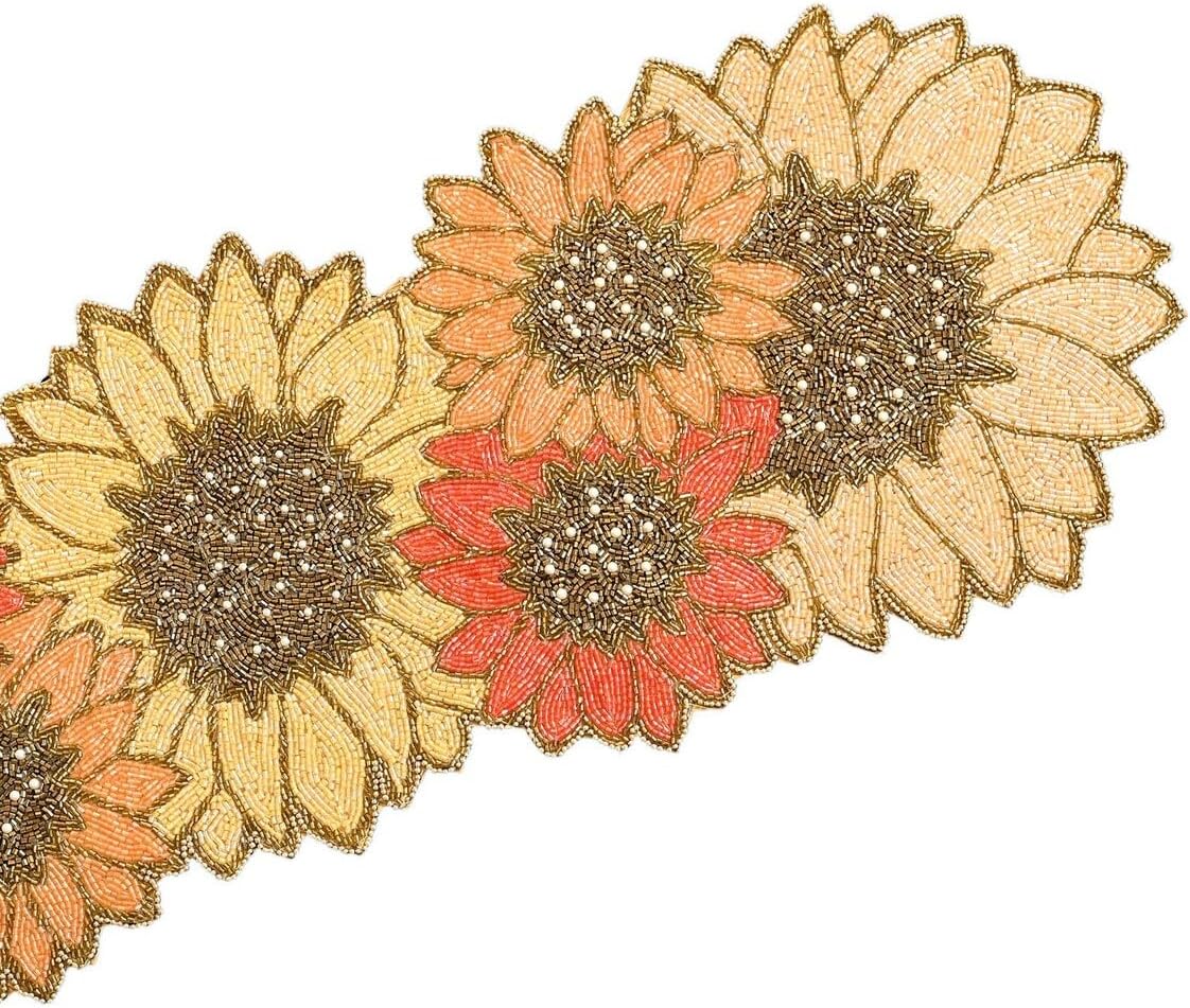 Handmade Beaded Table Runner, Multicolor Sunflower Table Runner, Designer Tableware 13X36 Inch