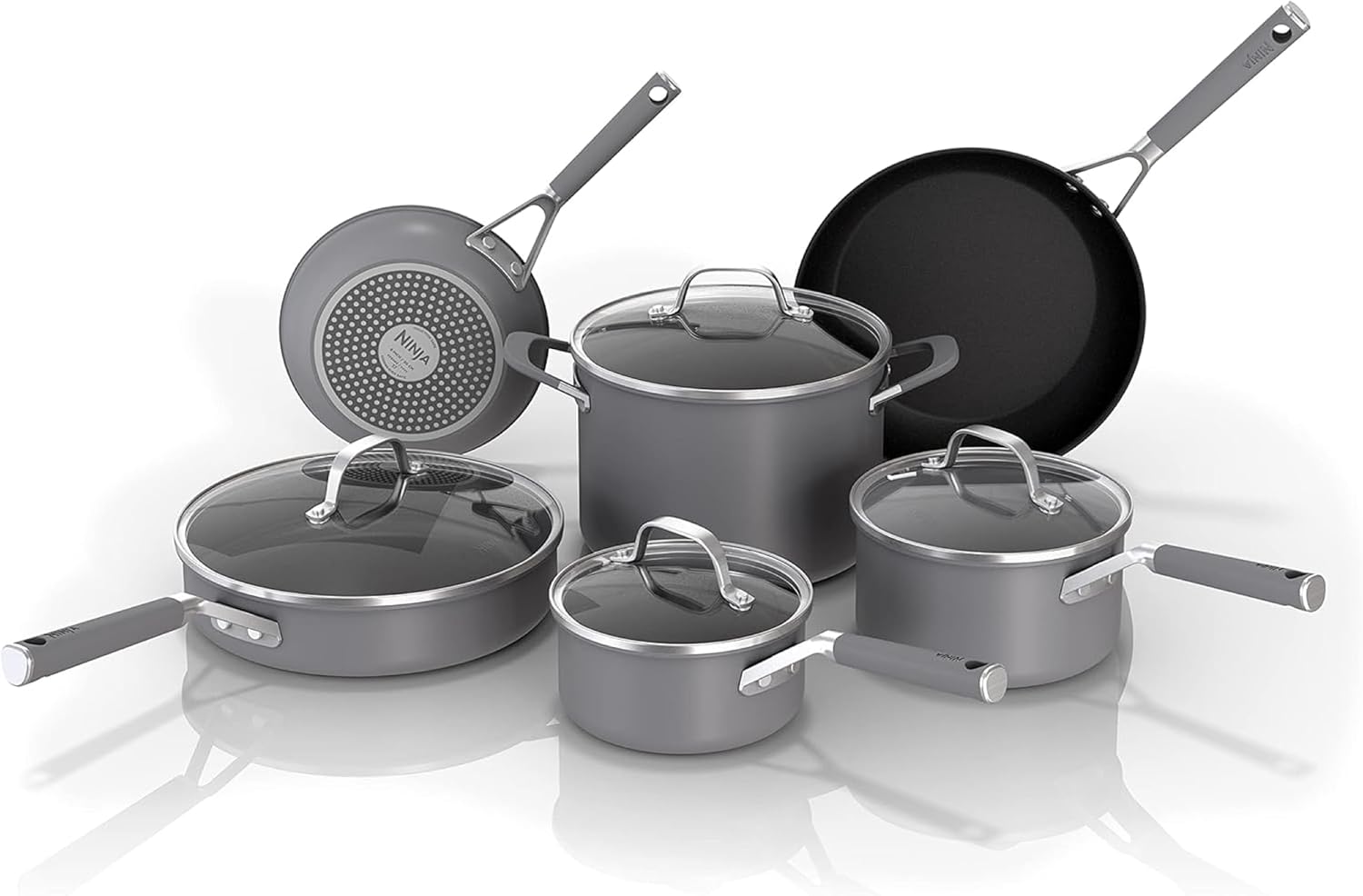 Ninja NeverStick Professional Hard-Anodized 10 Piece Pots & Pans Set, Nonstick Cookware Set, Durable, Oven Safe to 500°F, Slate Grey, C39500