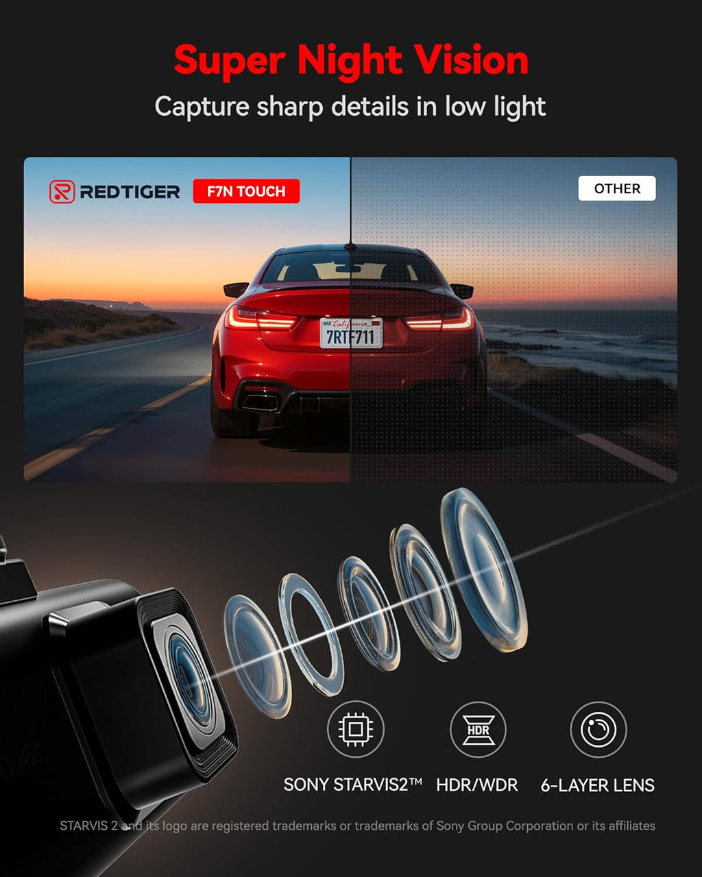REDTIGER 4K STARVIS 2 Dash Cam Front and Rear, 5GHz WiFi 20MB/s Download, 128GB Card Included, Voice Control, Dash Camera for Cars with 3.18' Touch Screen, GPS, Loop Recording, Parking Mode(F7N Touch)
