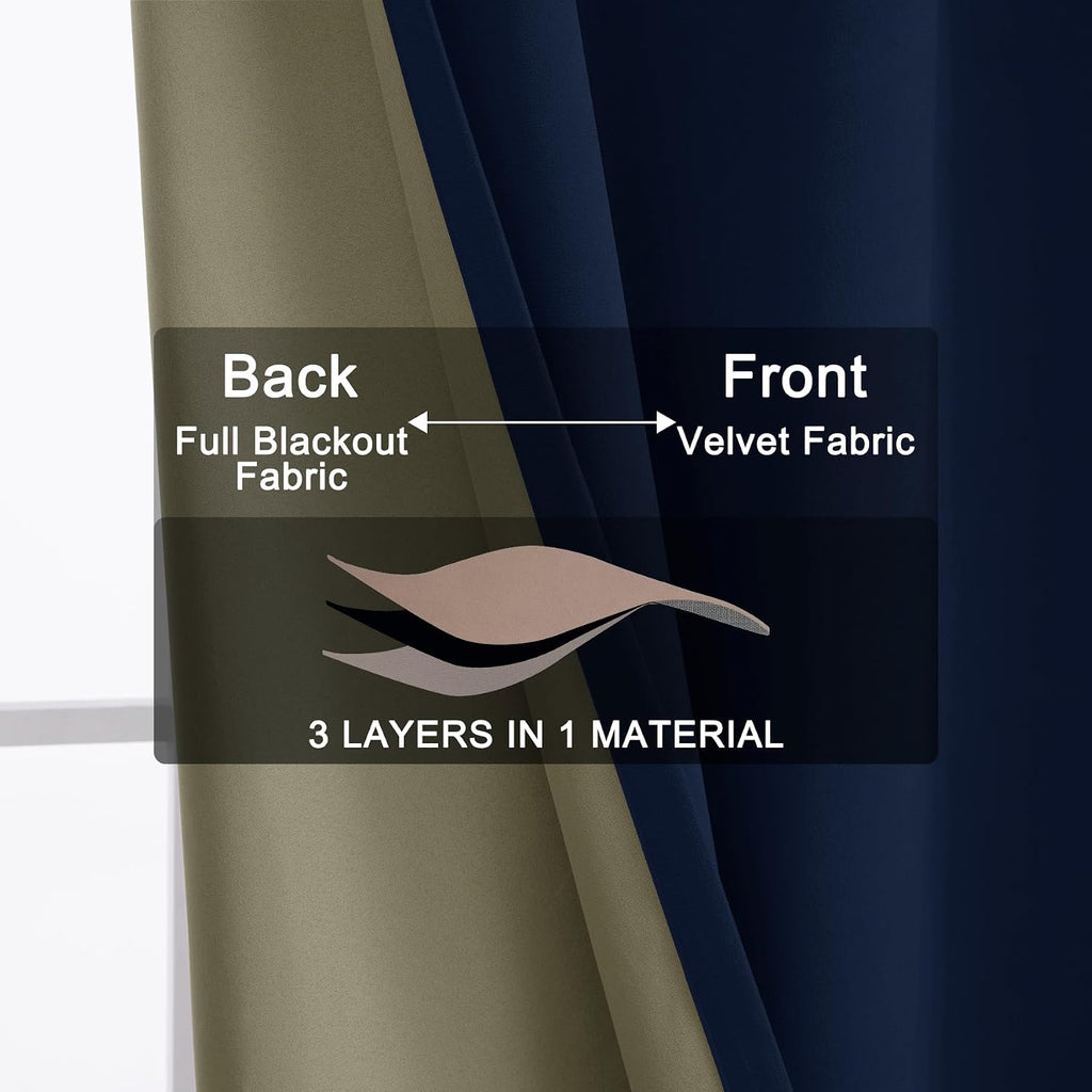 Fcosie 100% Light Blocking Velvet Curtain 102 inches Length, Nickel Grommet Curtain for Sliding Patio Door Apartment Window Gazebo, Absolutely Blackout Drapery, Navy Blue 84' W by 102' L (1 Panel)