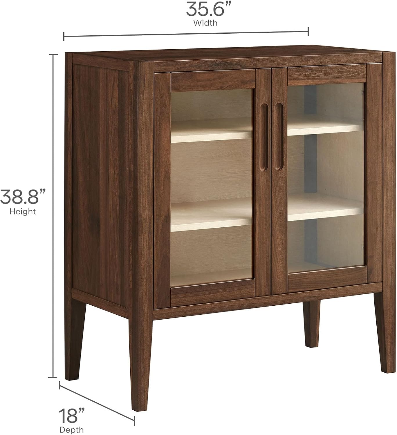 Modway Nell 36 Inch Accent Storage Cabinet in Walnut – Tea/Coffee Small Buffet Cabinet with Shelves for Living Room, Hallway, or Entryway