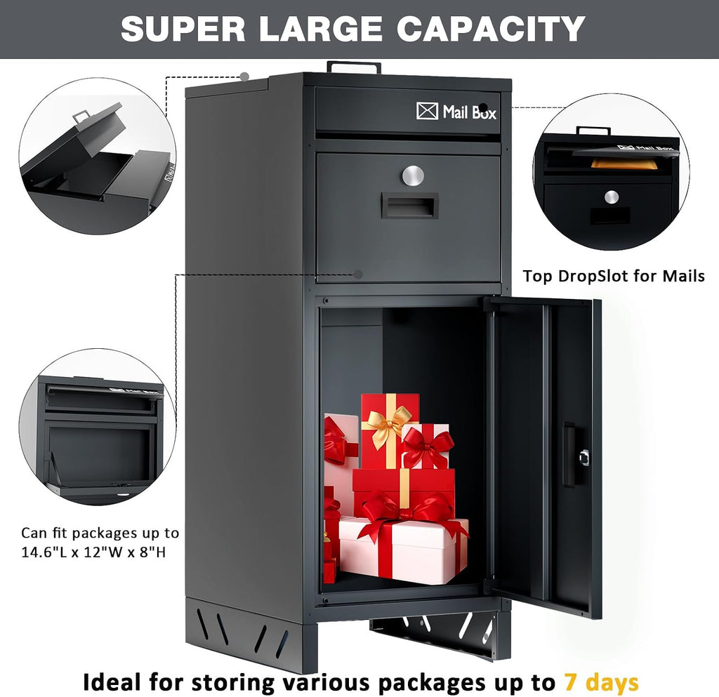 OZG Package Delivery Boxes for Outdoor, Parcel Drop Box with Heavy-Duty Steel, Waterproof, Anti-Theft Design, for Outside of Home/Shop/Office (15.7 * 37.8 * 15.7')