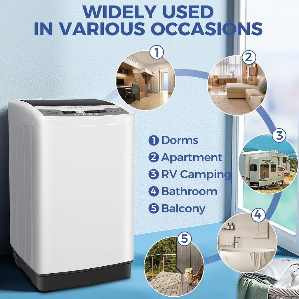 Nictemaw Portable Washing Machine, 20Lbs Capacity Full-Automatic Portable Washer Machine, 2.8Cu.ft Compact Washing Machine with 10 Programs & 8 Water Levels Laundry Machine Apartments, Dorms, RVs