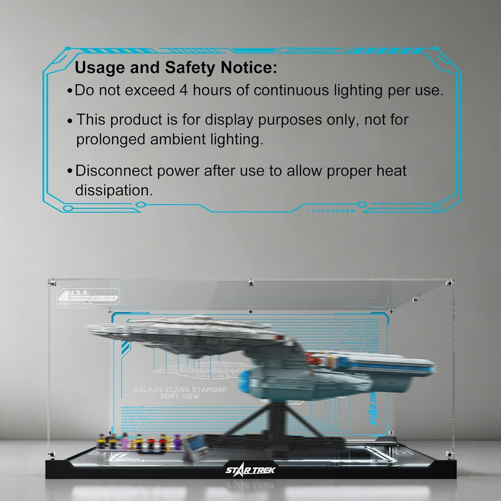 Lighted Display Case for Lego 10356 Star Trek U.S.S. Enterprise, Dustproof Acrylic Showcase with Dimmable Led Light & 360° Clear View - Collector's Edition Stand for Building Sets, Gift for Fans