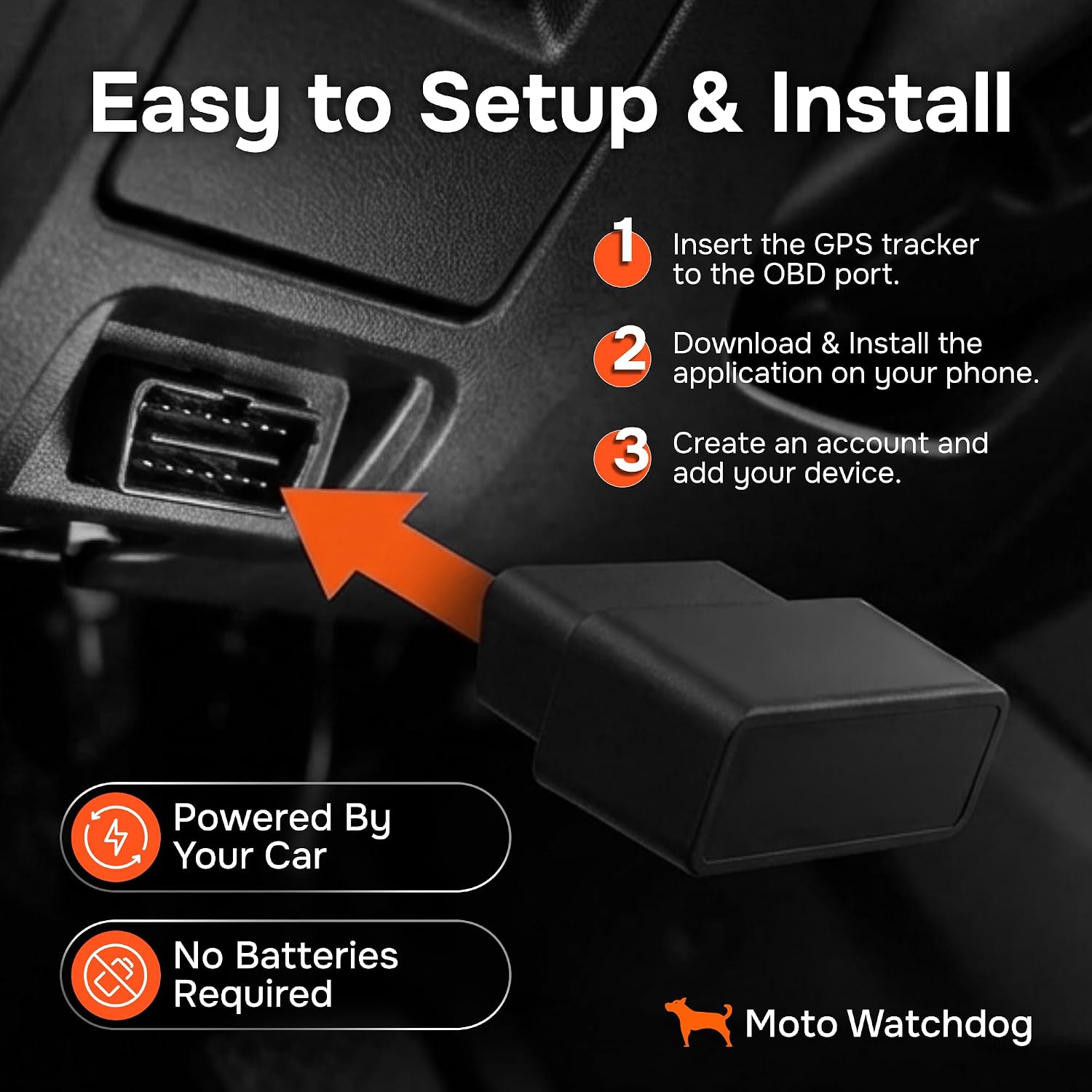 GPS Tracker for Vehicles, No Monthly Fee, No Subscription with Real-Time Location, Mileage Tracking, Speeding Monitoring, Route History, Geofence, OBD, Fleets & Families, USA, Moto Watchdog