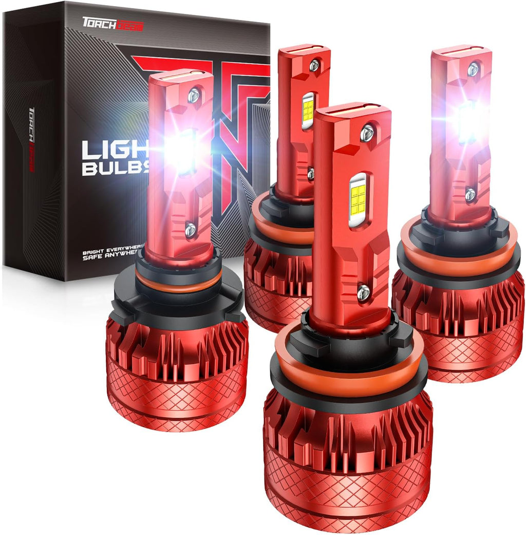 Torchbeam 2026 Automotive Fog Light Bulbs, 129000LM 6500K Cool White, Stable Output, Compatible Socket Type 9005 H11, Pack of 4
