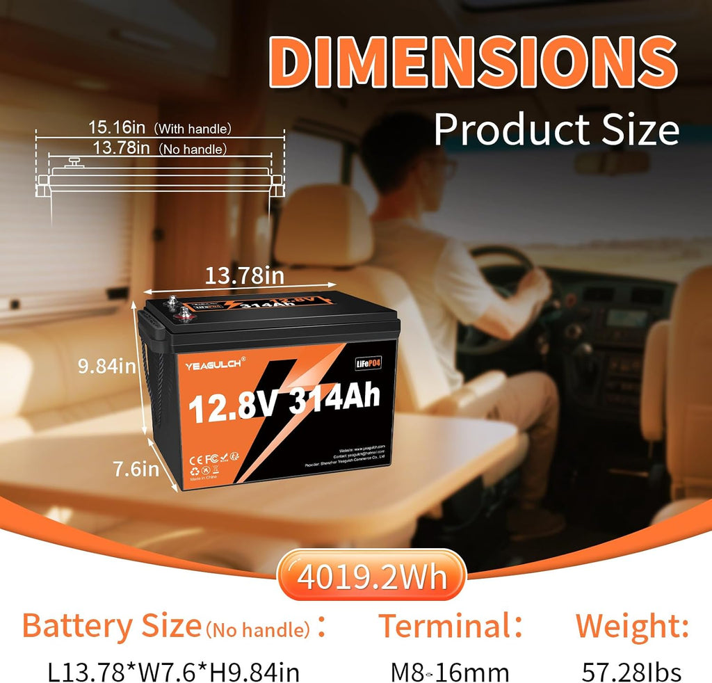 2 Packs 12V 300Ah (314Ah) LiFePO4 Lithium Battery 4019Wh 15000+ Deep Cycle Low Temp Cut-Off Rechargeable RV Battery Perfect for Off Grid Applications Camping Marine Boat Solar System