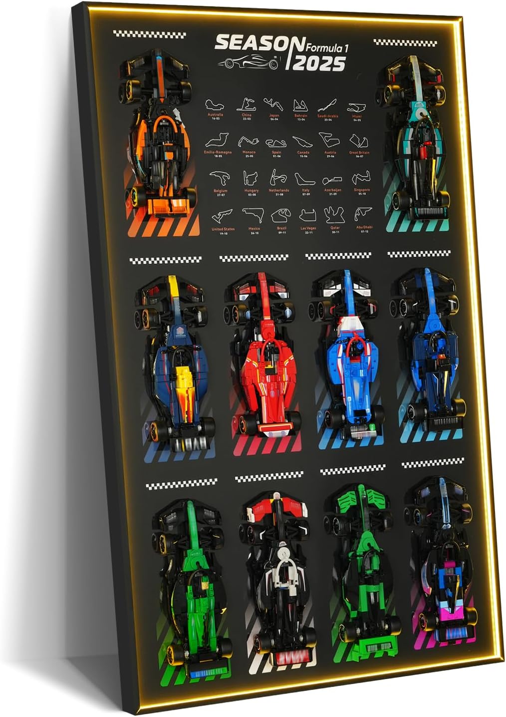 Display Wallboard with RGB LED Lights for Lego Speed Champions Race Car Collector's Pack,Wall Mount for 77242-77251 Collectible Model Car Kit (Car Not Included)