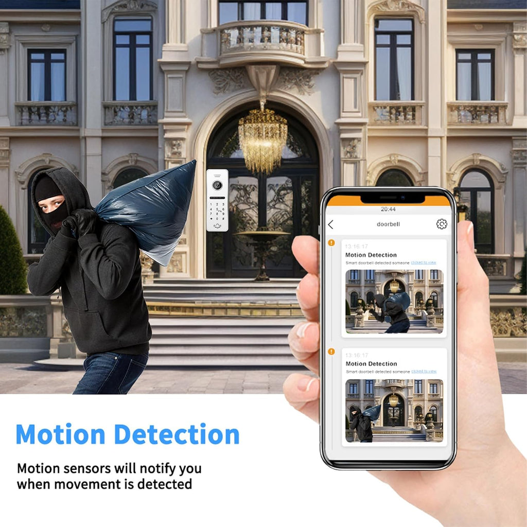 Wired Video Doorbell Apartment Intercom 3 Unit 7 Inch Touch Screen Monitor 1080P HD Camera 4 in 1 Unlocking Support RFID Card Password WiFi Smart Home Door Phone Kits for Home Villa,32G
