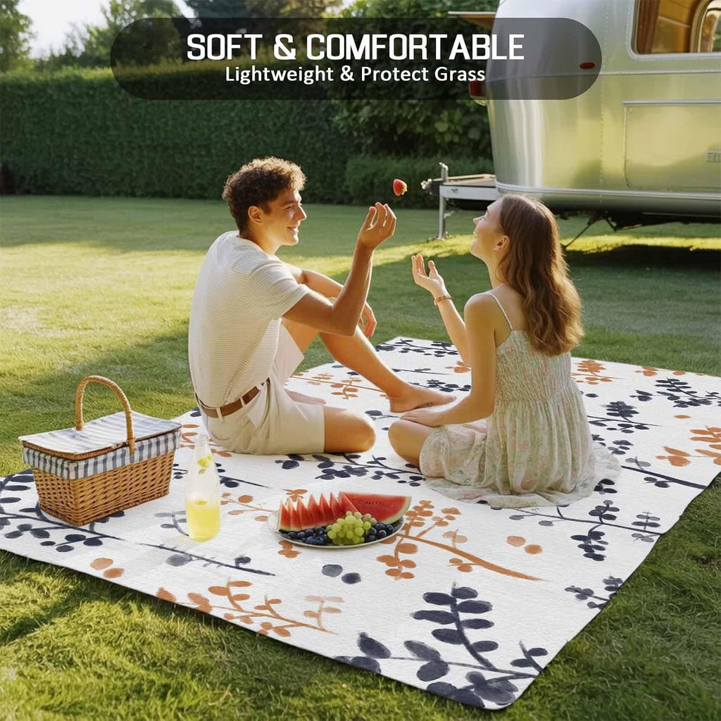 Outdoor Rug 4x6ft Black Orage Leaves Abstract Herb Patio Area Rugs Waterproof Easy Cleaning Non Shedding Thick Mats Country Carpet for Indoor Outdoor Porch Deck Backyard Balcony