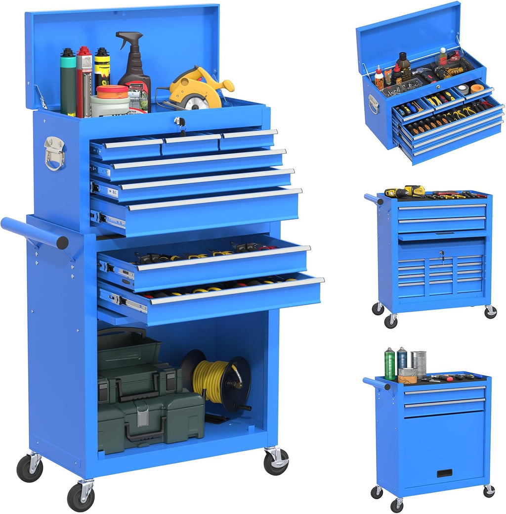 Rolling Tool Chest with Wheels, 8-Drawer High Capacity Tool Box with Wheels, Removable Storage Toolbox with Lock for Garage, Workshop (Blue)