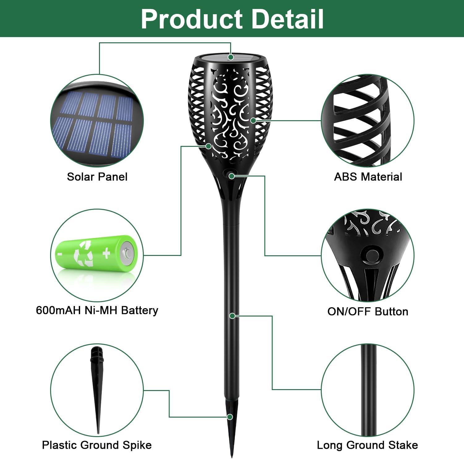 Upgraded Larger Solar Lights Outdoor - 6 Pack 51 LED Solar Torch Lights with Flickering Flame for Garden Decor Higher 23' Yard Lighting Waterproof Tiki Torches for Outside Lawn Patio Pathway